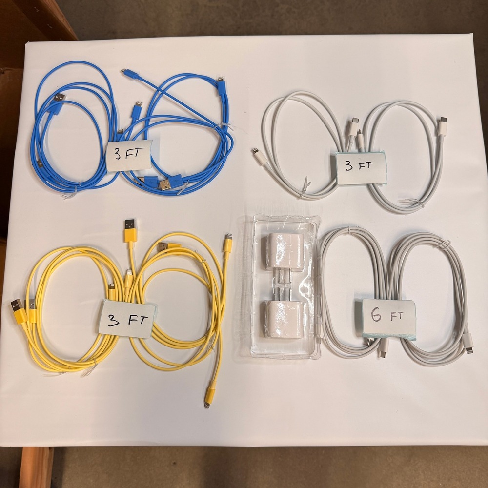 Set of 14 - 12 USB-C/A to‎ Lightning Charging Cables 3ft 6ft, 2 Wall Adapters